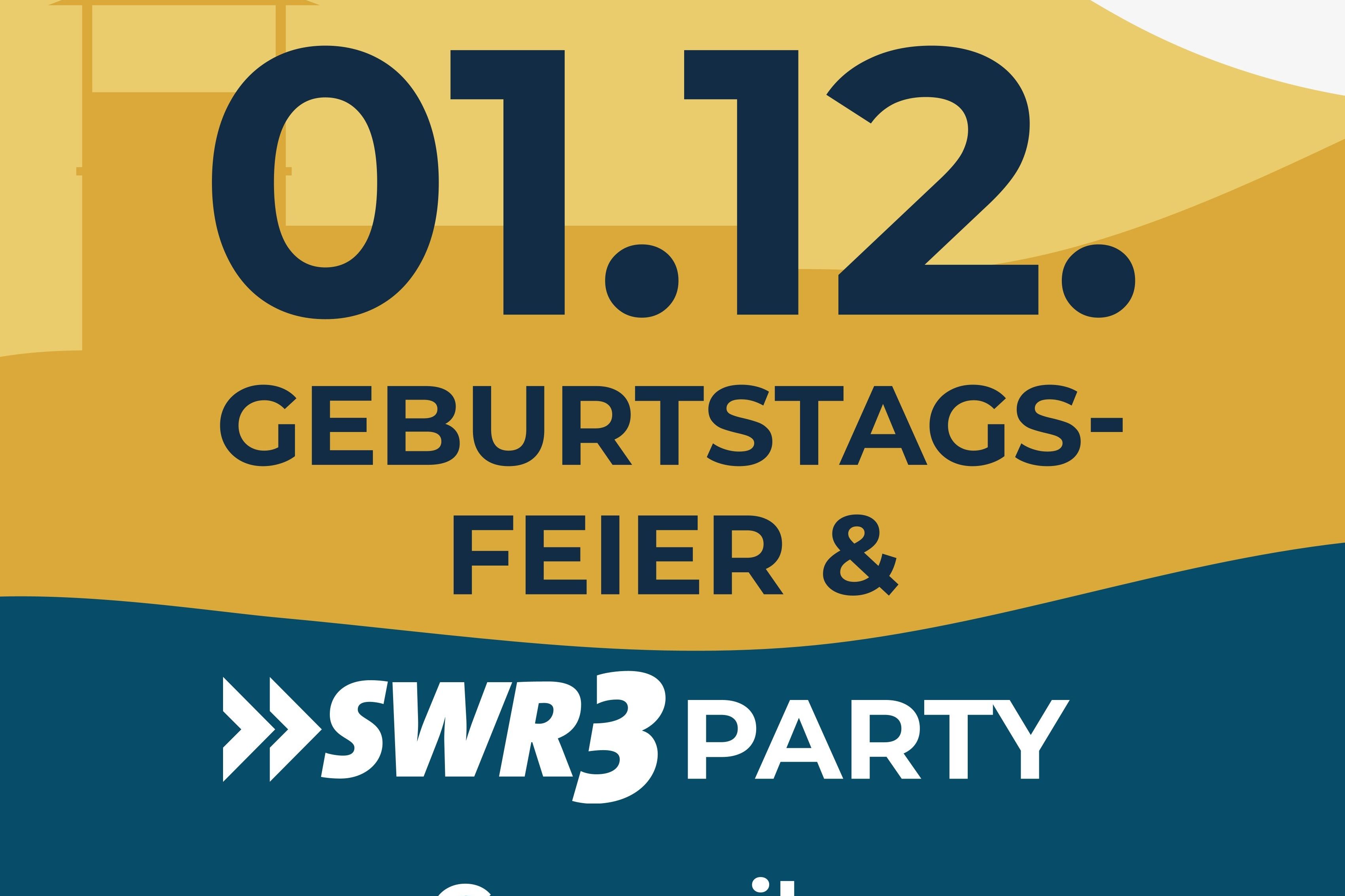 Plakat zur Geburtstagsfeier und SWR3 Party am 1. Dezember ab 19:30 Uhr