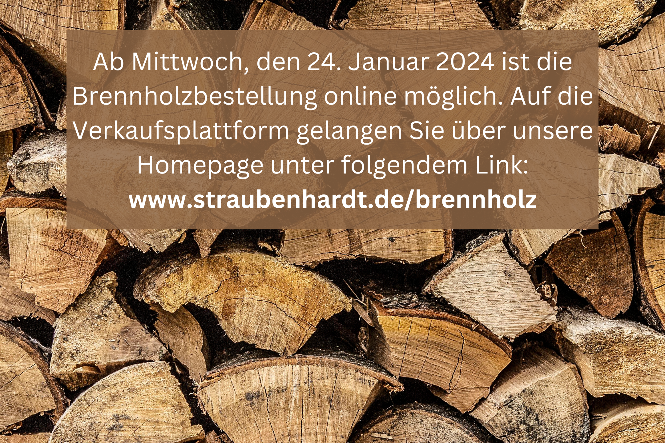 Brennholzbestellungen ab 24. Januar online möglich.