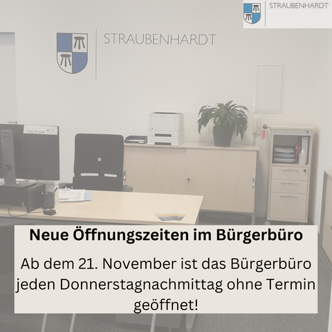Ab dem 21. November ist das Bürgerbüro jeden Donnerstagnachmittag ohne Termin geöffnet!