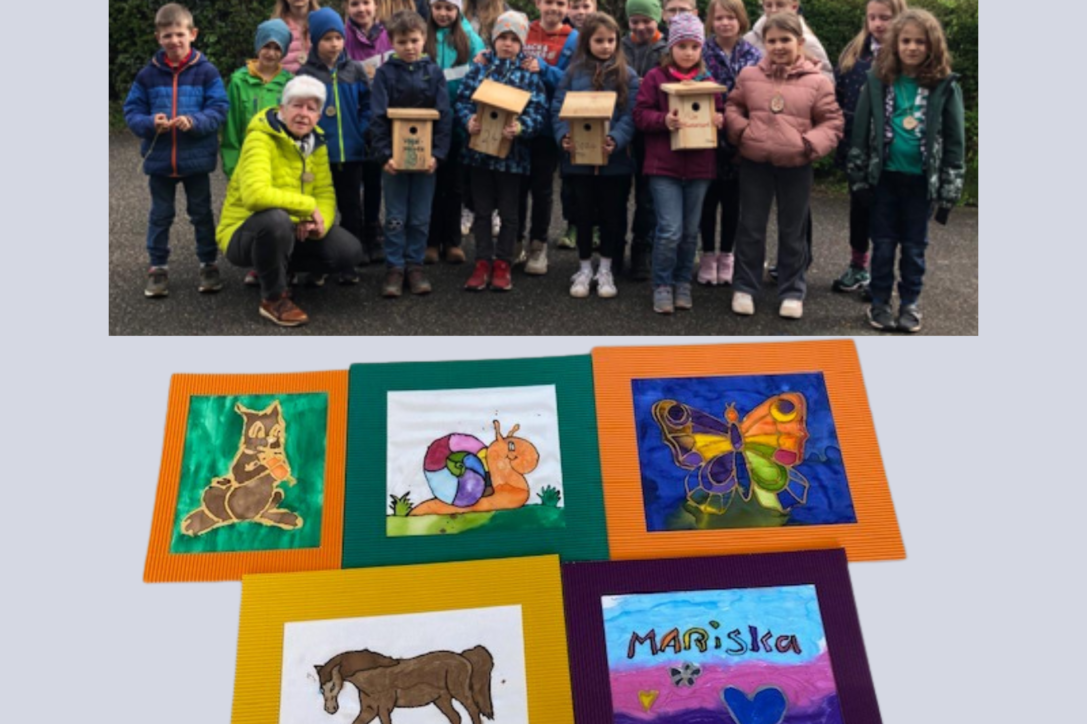 4 Nistkästen und schöne Bilder aus Seidenmalerei sind entstanden.