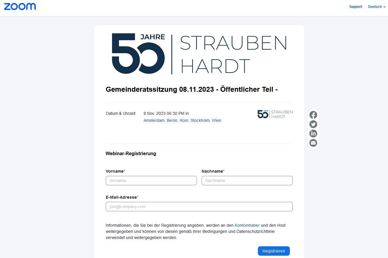 Screenshot der Anmeldemaske von Zoom